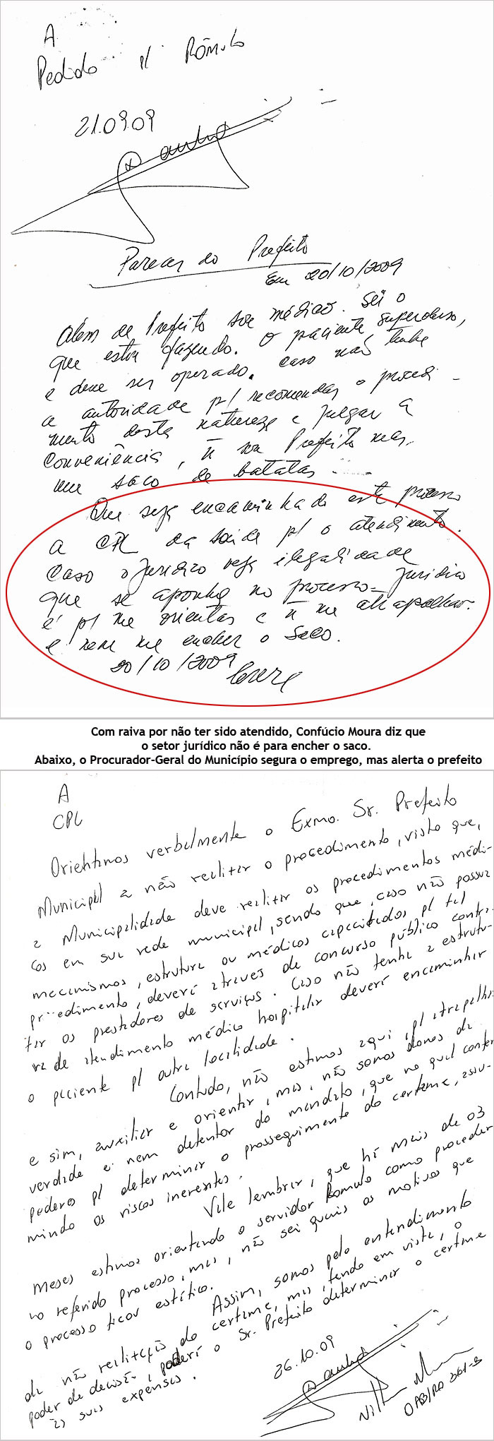 Trechos da ofensa oficial de Confúcio Moura